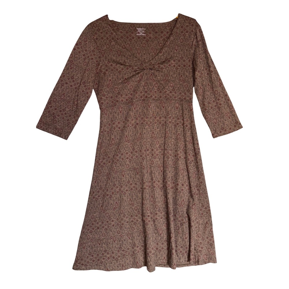 TOAD & CO Women's‎ Dress M 3/4 Sleeve Knot Front Midi Earth Girl Granola Trails